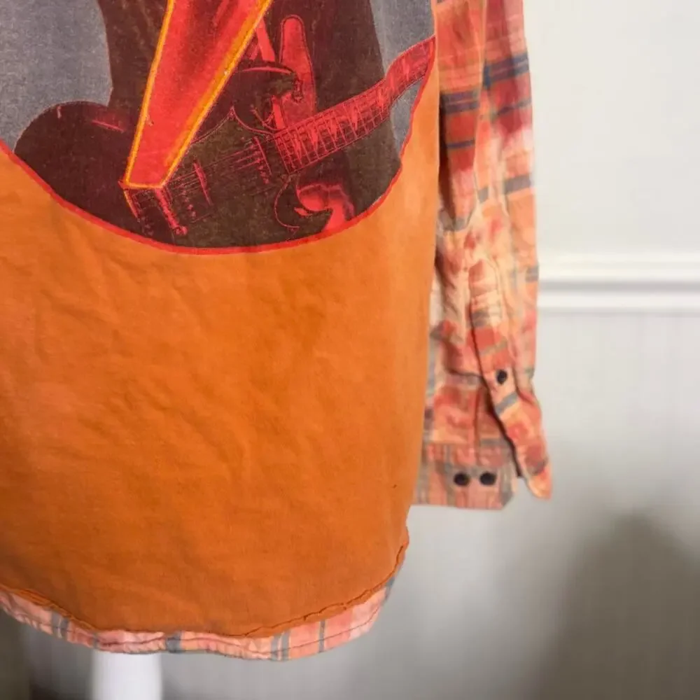 AC/DC Upcycled Flannel Shirt Rock Band Graphic Distressed Grunge
